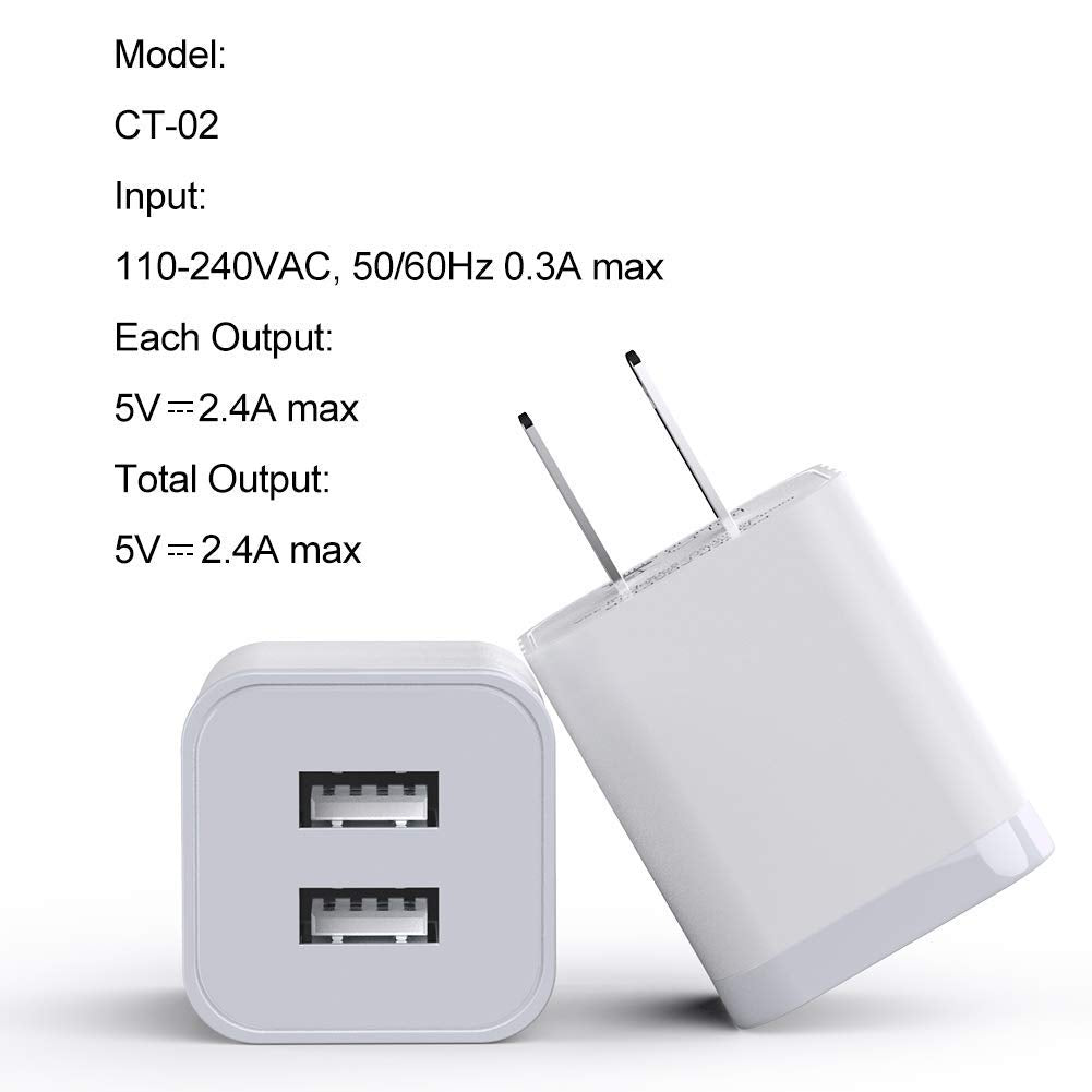 CNANKCU iPhone Charger Double USB MFi Certified Cable (6/6FT) with 2 Port Wall Charger Adapters (4-Pack) Fast Charging Block Power Plug Compatible