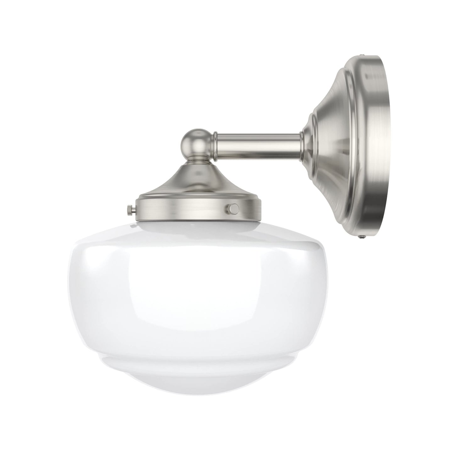 Hunter - Saddle Creek 1-Light Brushed Nickel, Medium Size Sconce Light, Dimmable, Schoolhouse Style, for Bedrooms, Kitchens, Foyers, Bathrooms - 19139
