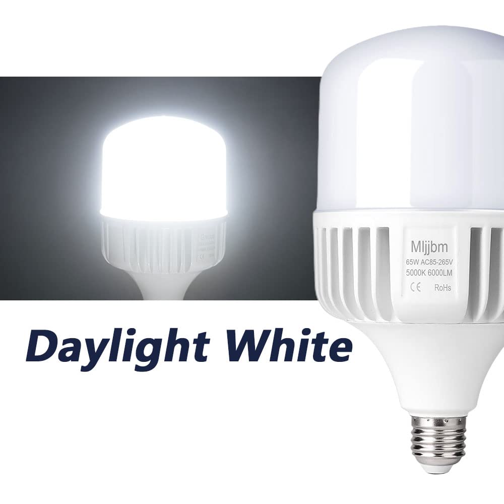 Mljjbm LED Light Bulb 65W, 6000 Lumen, 5000K Daylight White, E26/E27 Base