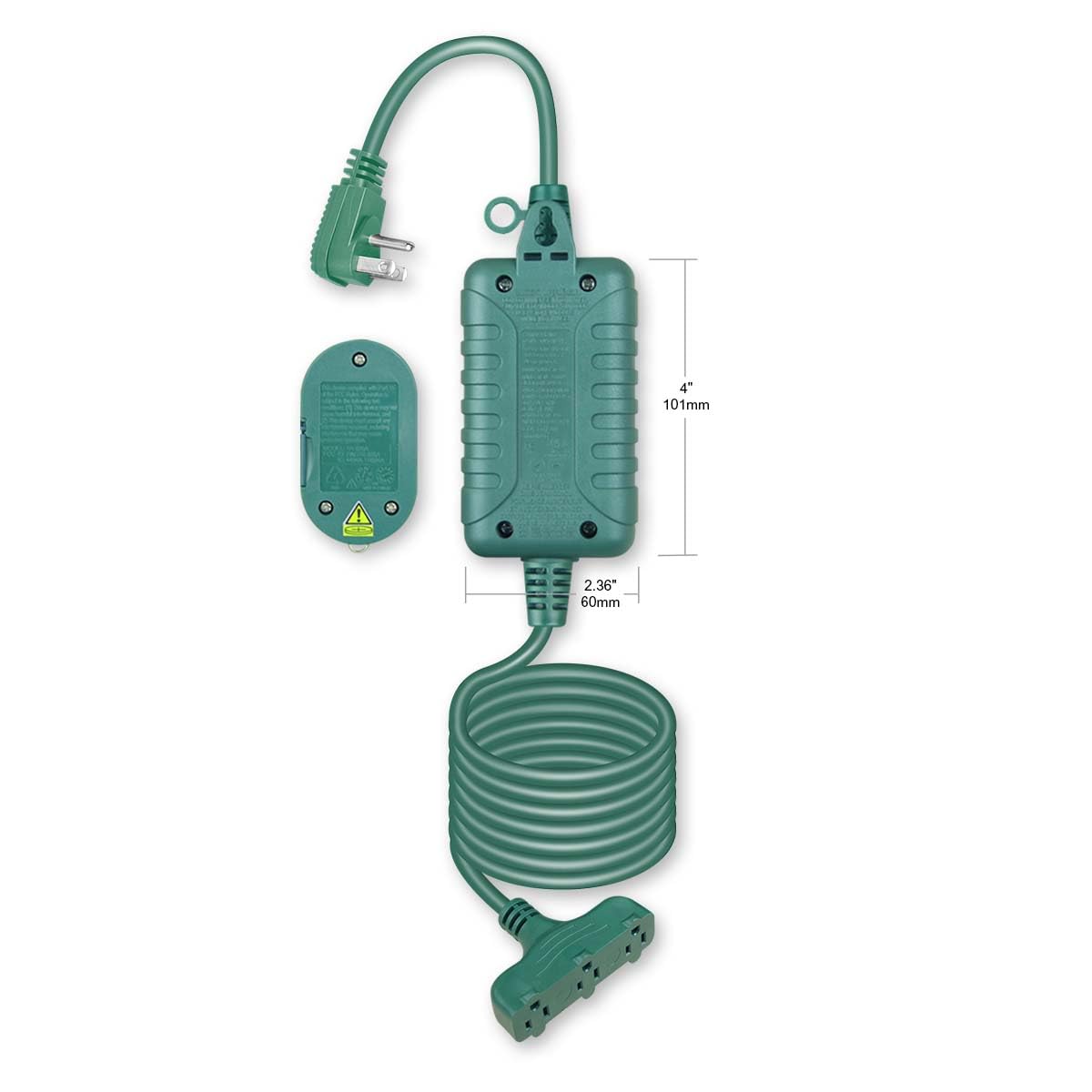 OSKOS Outdoor 3 Grounded Outlets with Wireless Remote Control, 15 ft Power Cord, Green.