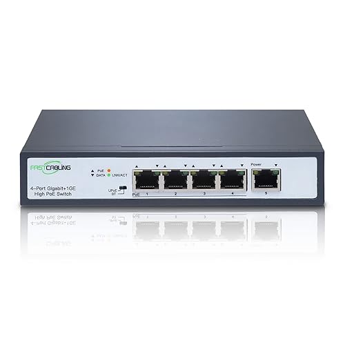 Fastcabling 5-Port 90W 802.3bt PoE++ Switch, IEEE802.3 at/bt, High Power Out Ports, Gigabit Ethernet, 180W Power Budget, Unmanaged Switch