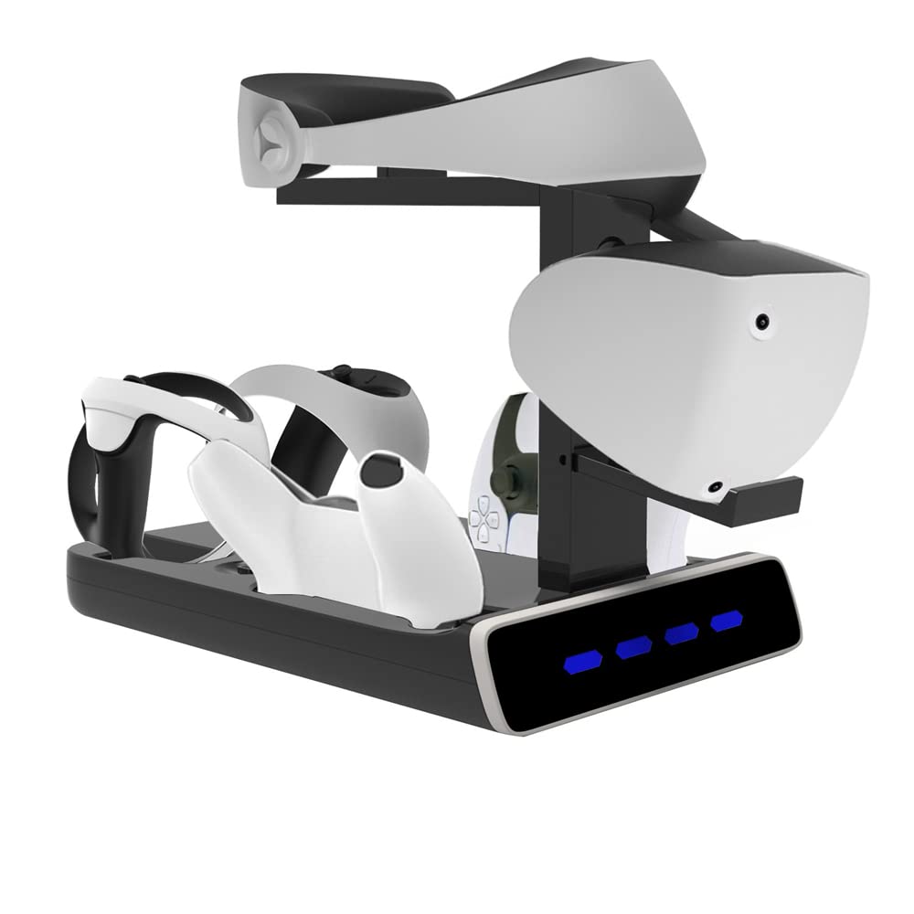 Controller Charging Dock Storage Stand for PSVR2/PS5, 2 in 1 Handle Charging Station Headset Holder Bracket,Console Charger Base with Display Holder