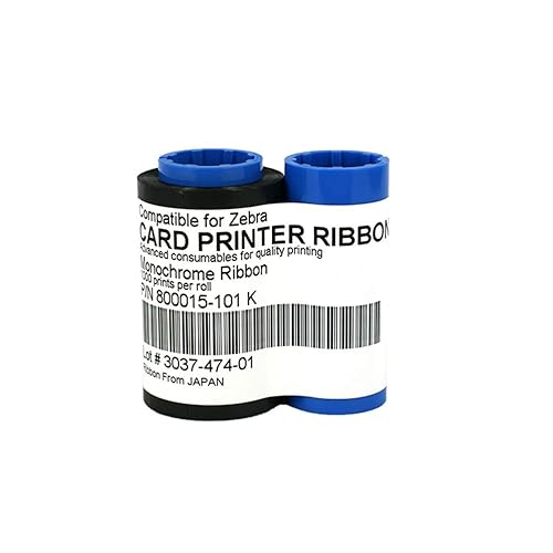 800015-101 Black Monochrome Ribbon for Zebra P330i P420i P430i Card Printers, 1000 Prints