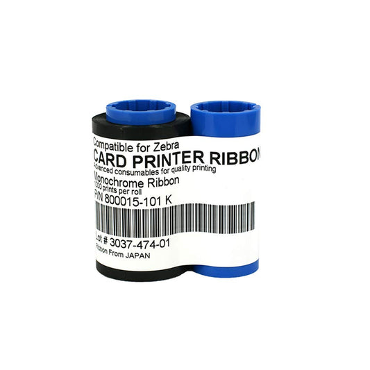 800015-101 Black Monochrome Ribbon for Zebra P330i P420i P430i Card Printers, 1000 Prints