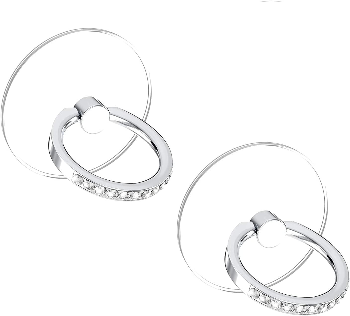 2Pcs Silver Cell Phone Ring Holder Stand Compatible with All Smartphones Accessories Transparent Phone Ring Finger Grip 360 Degrees Rotation Ring