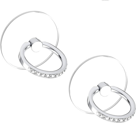 2Pcs Silver Cell Phone Ring Holder Stand Compatible with All Smartphones Accessories Transparent Phone Ring Finger Grip 360 Degrees Rotation Ring