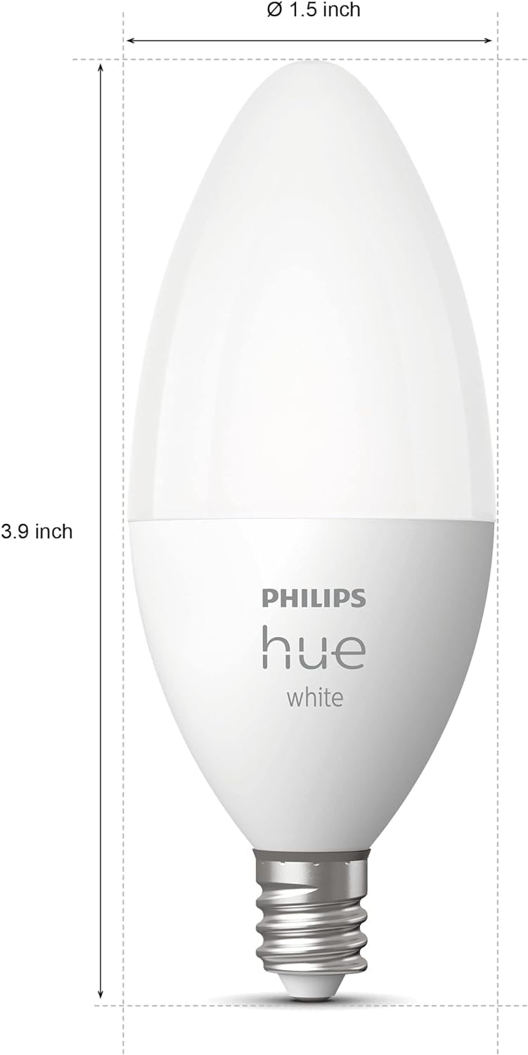 Philips Hue Smart 40W B39 Candle-Shaped LED Bulb - Soft Warm White Light - 2 Pack - 450LM - E12 - Indoor - Control with Hue App - Works with Alexa