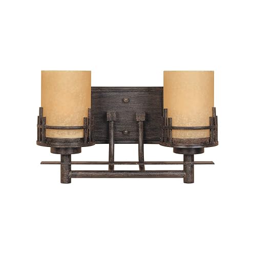 Designers Fountain 2-Lights Mission Ridge Vanity Light Fixture, 14.5 Inch Wall Mount Sconce for Bathroom, Bedroom or Mirror, Warm Mahogany, 82102-WM