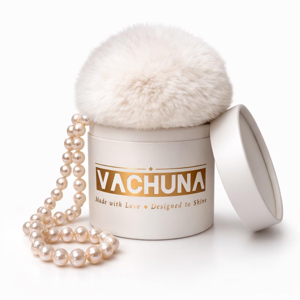 VACHUNA Luxury Cute Fur Pom Pom Bag Charm & Pearl Phone Strap Set - Real Rabbit & Mink Fur, Freshwater Pearls, Wrist Strap, Gift Box, Gift for Women