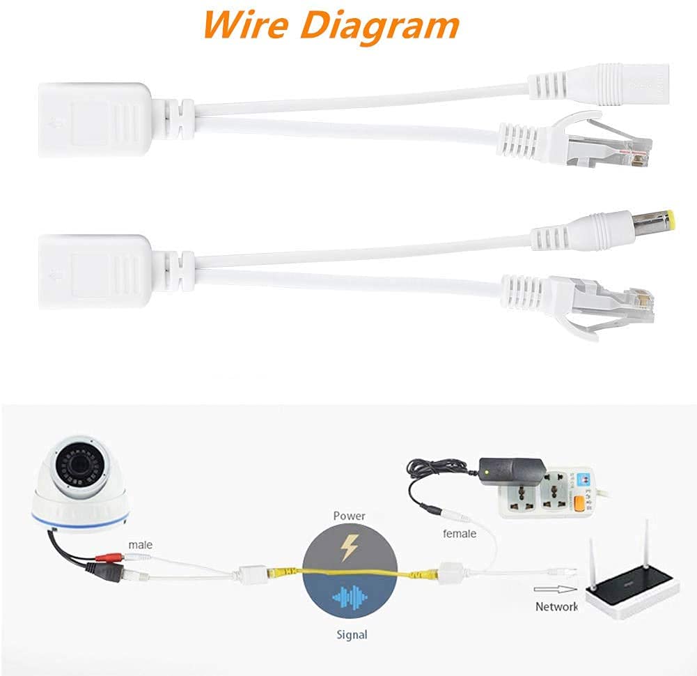 5-Pair Passive PoE Injector & Splitter Kit - 5.5x2.1mm DC Connector, 10/100Mbps, for IP Cameras/WAPs, 30M Transmission