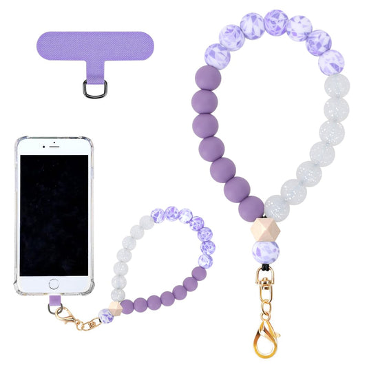 VICHUNHO Marble Silicone Beaded Phone Wrist Strap, Cellphone Lanyard with Tether Tab, Elastic Hands-Free Wristlet Bracelet