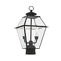 Livex Lighting 2284-04 Westover 2 Light Outdoor Black Finish Solid Brass Post Head with Clear Beveled Glass, 16.50x9.00x9.00