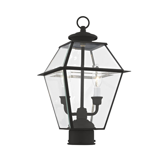 Livex Lighting 2284-04 Westover 2 Light Outdoor Black Finish Solid Brass Post Head with Clear Beveled Glass, 16.50x9.00x9.00