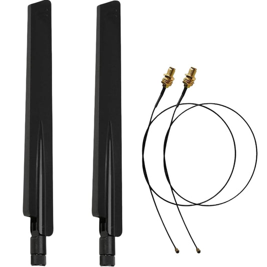 10dBi 2.4GHz 5GHz 5.8G Dual Band WiFi RP-SMA Male High Gain Antenna & MHF4 to RP SMA Female Cable Antenna for NGFF M.2 AX200 9260 WiFi Card Wireless