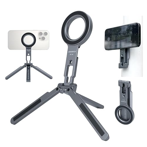 Dual Magnetic Phone Mount Magsafe Pocket Foldable Mini Tripod Magnetic Phone Holder for Smart Phone,All 3 Legs Magnetic,Gym Essentials,Magnetic Phone