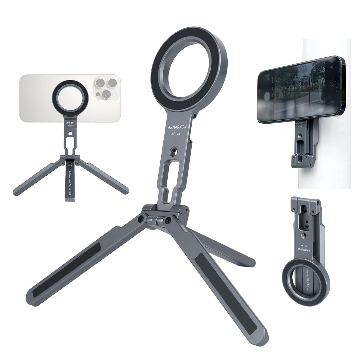 Dual Magnetic Phone Mount Magsafe Pocket Foldable Mini Tripod Magnetic Phone Holder for Smart Phone,All 3 Legs Magnetic,Gym Essentials,Magnetic Phone