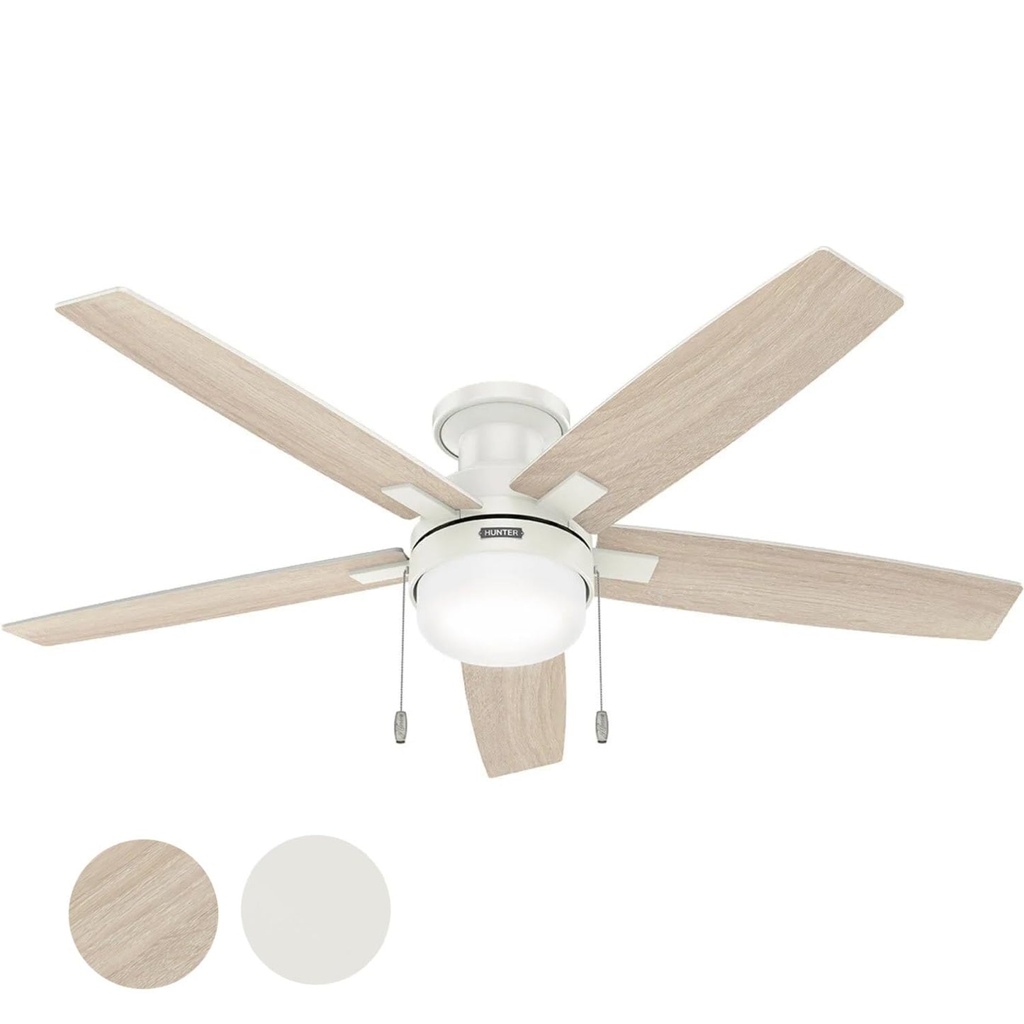 Hunter Fan 52 inch Indoor Ceiling Fan with LED Light, White Ceiling Fan with Pull Chain, for Bedroom or Living Room, No Remote, 5 Blades (Renewed)