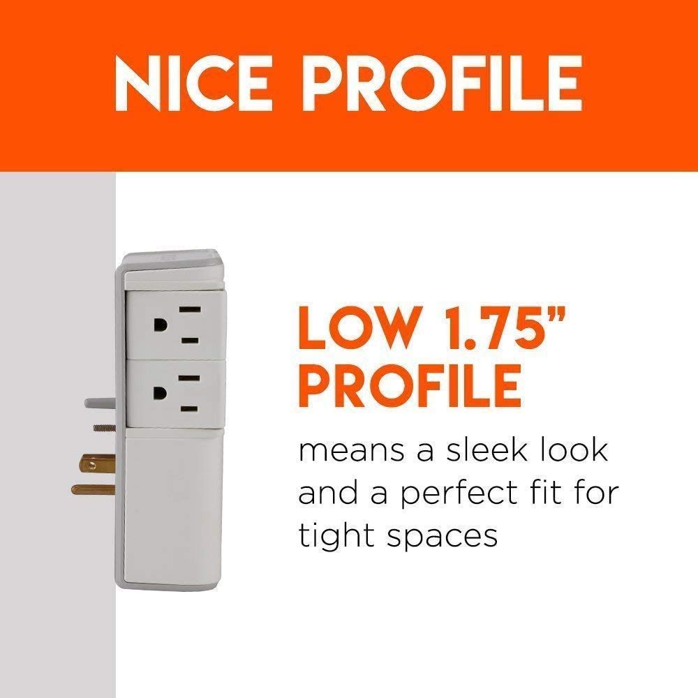 ECHOGEAR USB Wall Charger Surge Protector with 4 Pivoting AC Outlets & 2 USB Ports - Packs 1080 Joules of Surge Protection & Installs On Existing