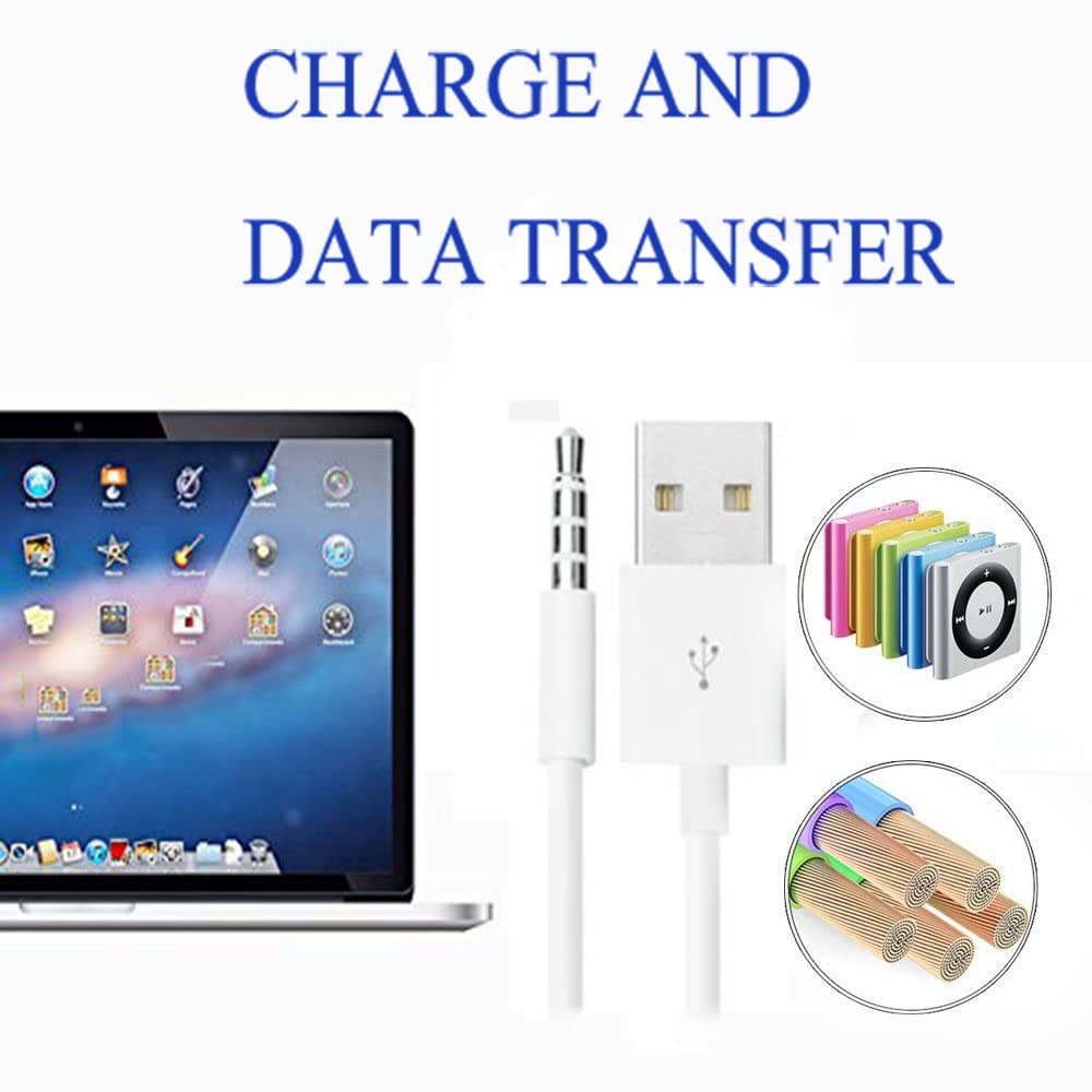 Amicable USB Date Cable Replacement for iPod Shuffle Charger Cable,(2-Pack) 3.5mm Jack/Plug to USB Power Charger Sync Data Transfer Cable for iPod