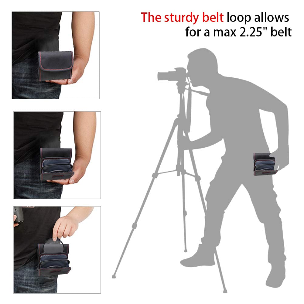 DomeStar Filter Case, 2PCS 3-Pocket Camera Lens Filter Carry Case Professional Photography Filter Holder Belt Bag Pouch Water-resistant and Dustproof