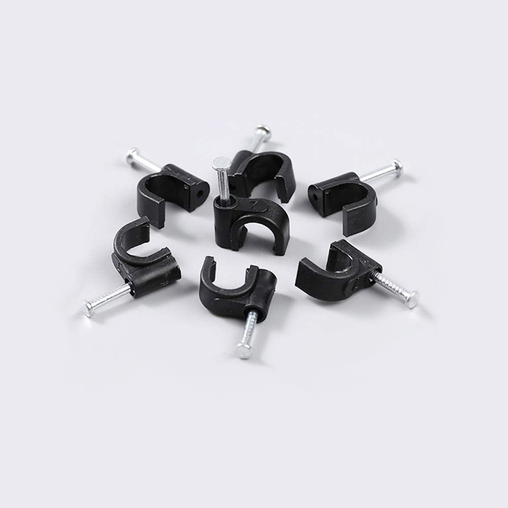 TENINYU 200 Pack Nail In Cable Clips Cable Management Ethernet Cable Nails Tacks Clips 7mm for RG6 Cat6 Cable - Black