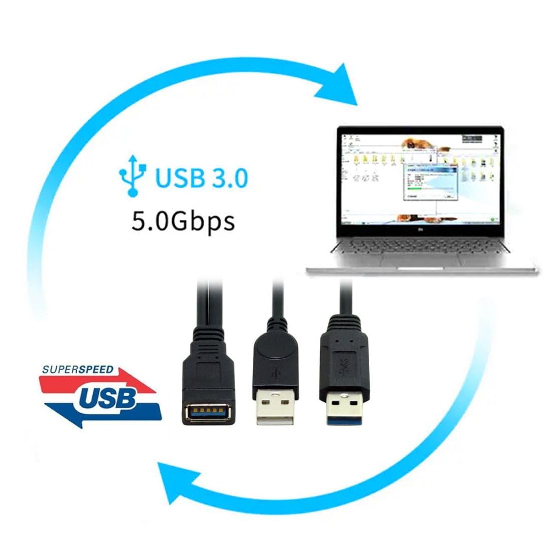 chenyang USB 3.0 Splitter Y Cable USB 1 Female to 2 Male Extra Power Data Extension Cable for 2.5" Mobile Hard Disk