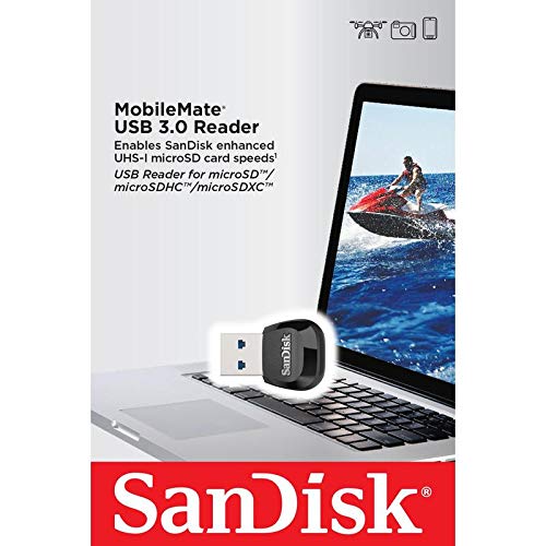 SanDisk MobileMate USB 3.0 Reader (SDDR-B531-GN6NN) Memory Card Reader for MicroSD Card - Bundle with (1) Everything But Stromboli Micro to SD Adapter