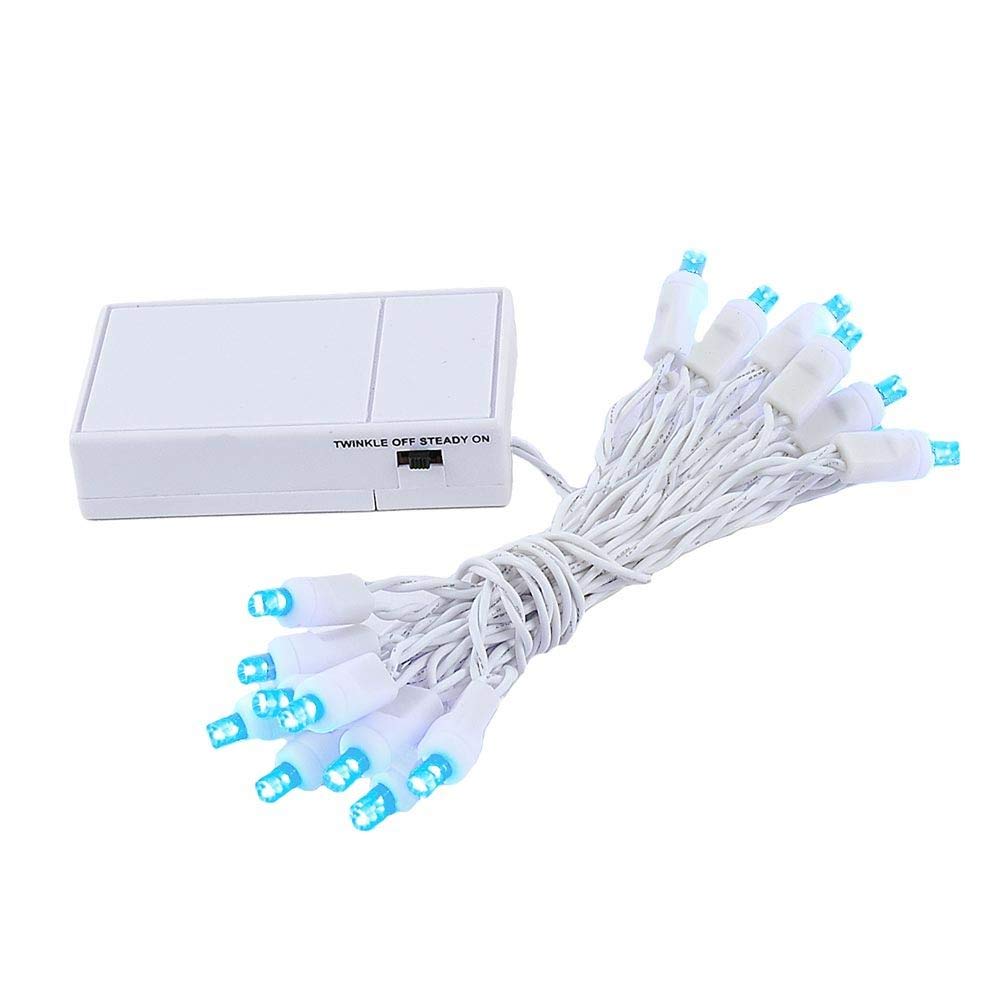 Novelty Lights Battery Operated LED Mini Lights 8 Feet, 20 Count Blue Fairy Lights on White Wire, On/Off & Flashing Modes, Indoor/Outdoor Use, 3X AA