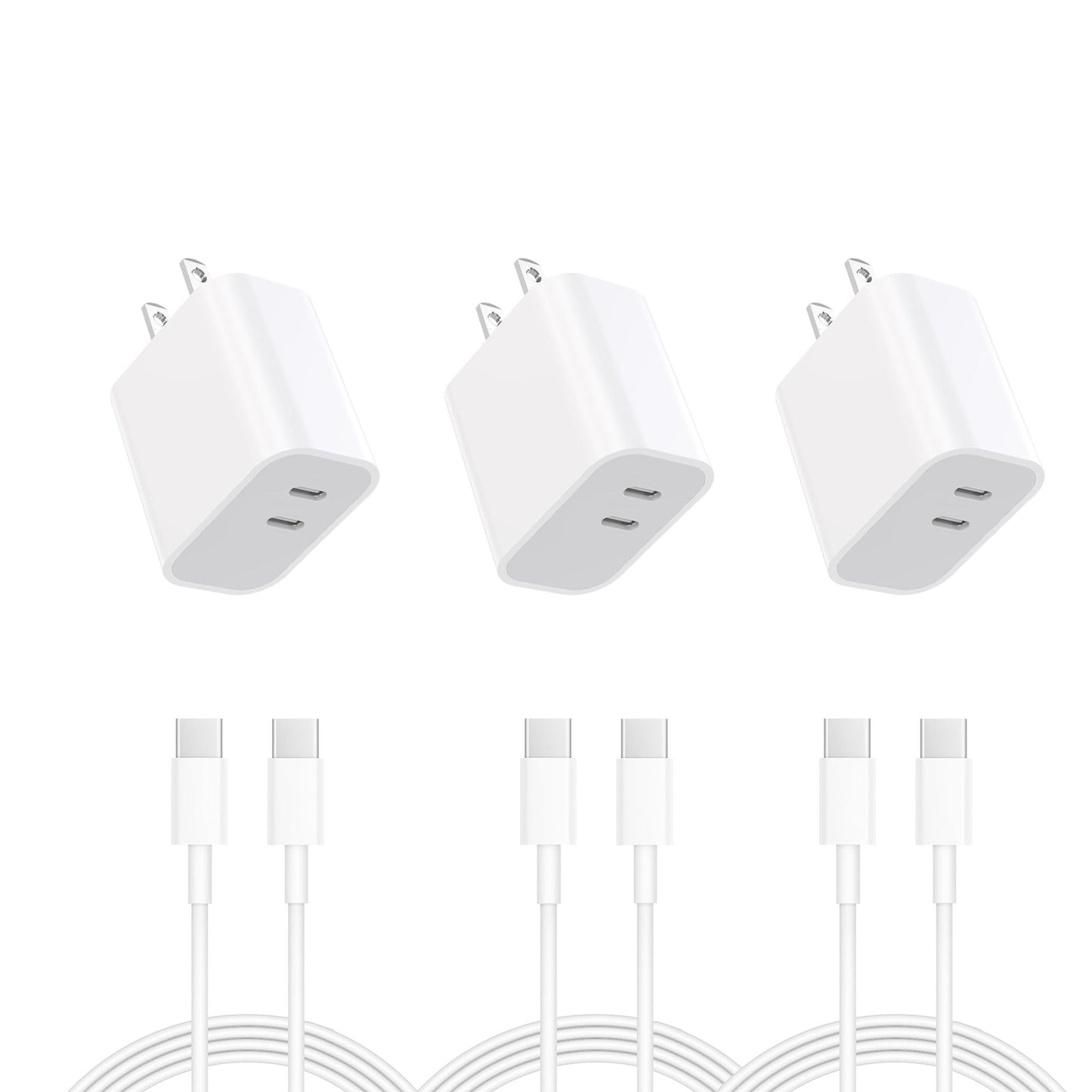iPhone 17 16 15 Charger 3-Pack Dual Port USB C Fast Charging Block with 6ft c to c Cable Type C Wall Charger Plug for iPhone 17 Pro Max/17 Pro/17/16