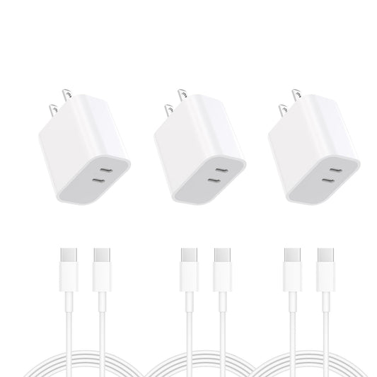 iPhone 17 16 15 Charger 3-Pack Dual Port USB C Fast Charging Block with 6ft c to c Cable Type C Wall Charger Plug for iPhone 17 Pro Max/17 Pro/17/16