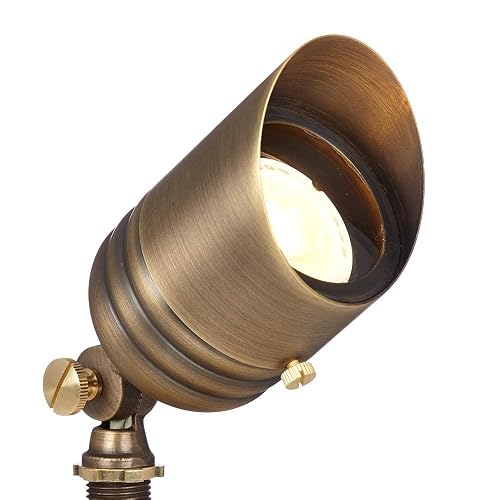 VOLT Fat Boy 12V Brass Outdoor Spotlight (Bronze) with 5W 2700K Warm White 400 Lumen MR16 LED Bulb for Low Voltage Landscape Lighting of Yard, Lawn