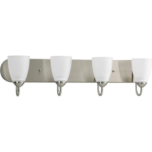 Progress Lighting Gather Collection 4-Light Etched Glass Traditional Bath Vanity Light Brushed Nickel