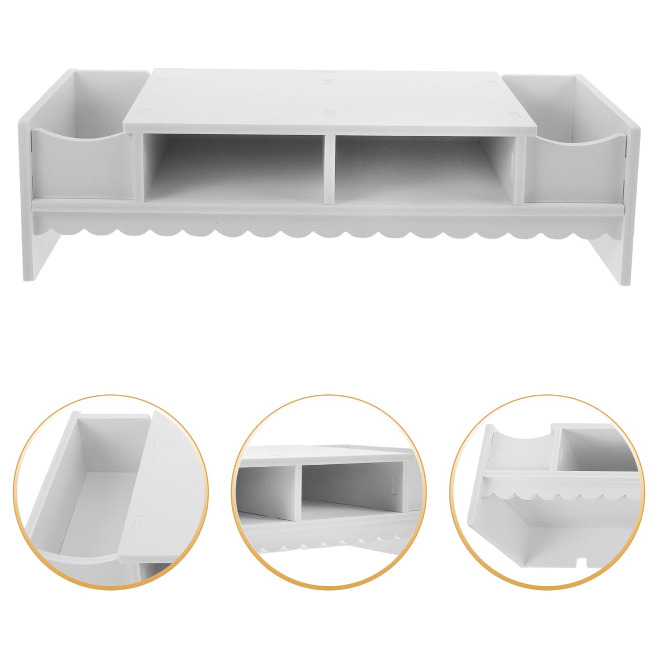 STOBOK Monitor Stand with Drawer Laptop PC Monitor Riser Rack Holder Desk Organizer Tabletop Storage Cabinet Wooden White