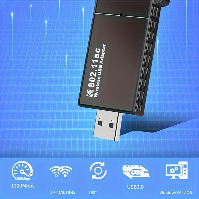 Mini Wireless Adapter Network Adapter for Desktop PC,USB 1300Mbps WiFi Adapter for PC Built-in High Gain Dual Band Antenna 5 G / 2.4G for Desktop PC
