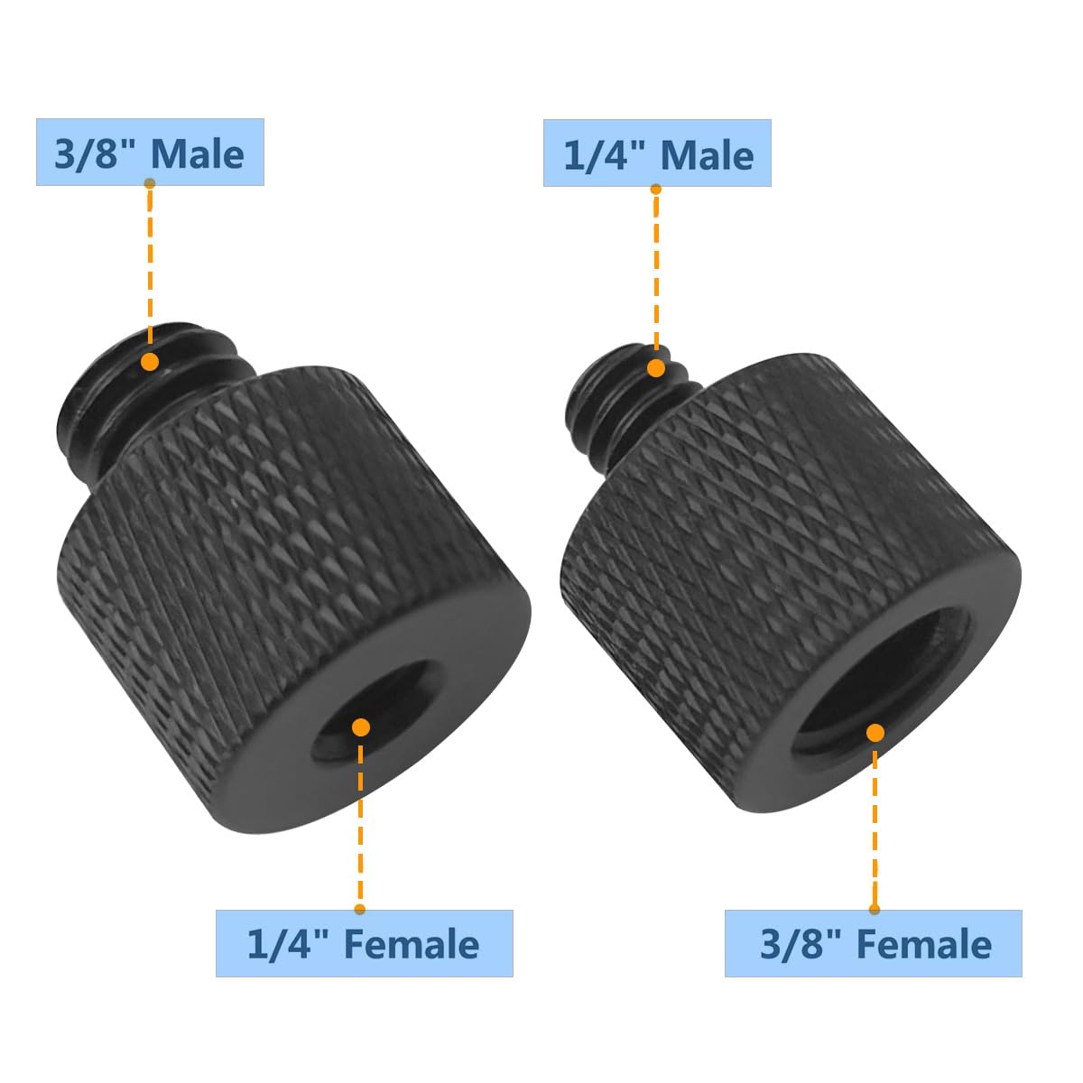 Threaded Tripod Screw Adapter Double Head Stud Standard Mounting Thread Converter 1/4" Male to 3/8" Female Adapter Set for Camera Cage Mount Light