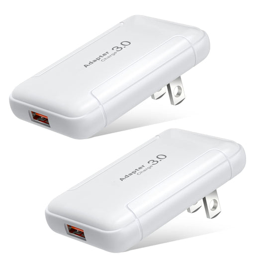 Slim Flat USB Wall Charger, Costyle 2 Pack 18W GaN Tech Fast Charge 3.0 Port Fast Charging Block with Foldable Plug Compatible for Samsung Galaxy S10