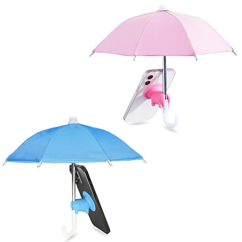 TS-MAYKA 2 Pcs Phone Umbrella for Sun, Mini Umbrella Cell Phone Sun Shade with Cute Piggy Suction Cup Stand, for iPhone and Android Beach Pool Outdoor