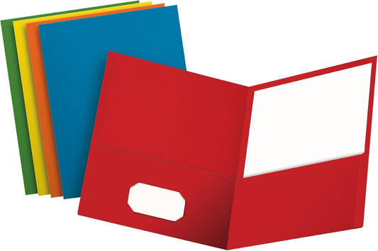 Oxford Two Pocket Folders, Textured Paper, Assorted Colors (Blue, Red, Yellow, Orange, Green), For School, Home, and Office, Letter Size, 25 Per Box