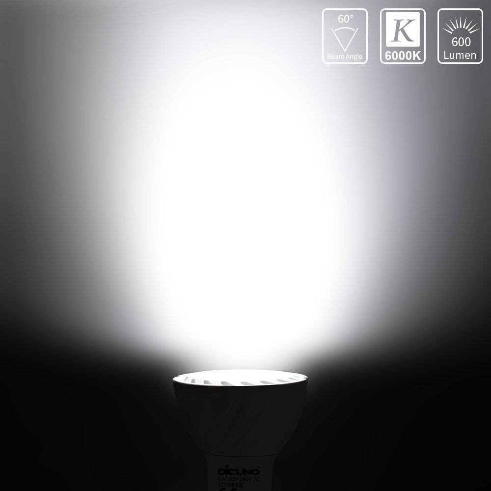 DiCUNO GU10 LED Bulb, 60W Equivalent, 600LM, Daylight White 6000K, 10-Pack