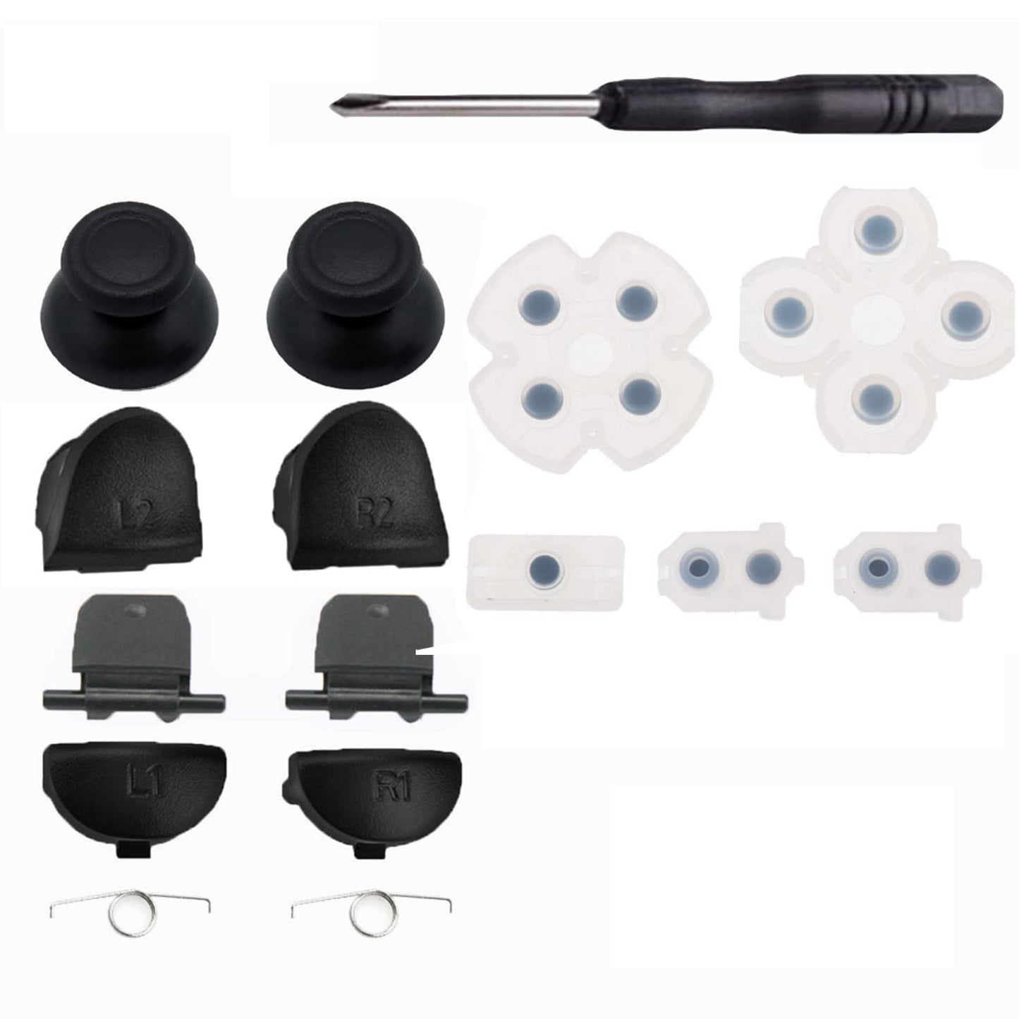 Replacement Controller L1 R1 L2 R2 Trigger Buttons with Rubber Pad for PS4 Controller Analog Stick Conductive Rubber Repair Parts (JDS JDM 030)