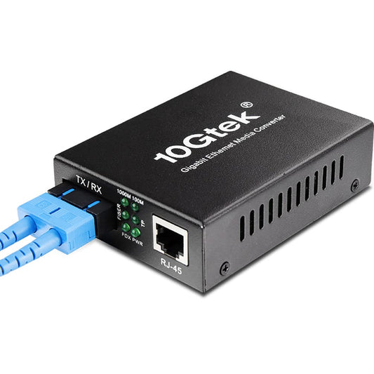 Fiber to Ethernet Media Converter, Gigabit Single Mode Dual SC Converter, Built-in Fiber Module up to 20km, Dual SC to 10/100/1000M RJ45, SMF, 1310nm