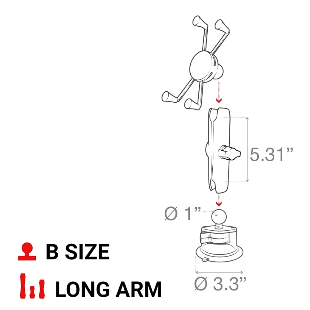 RAM MOUNTS X-Grip Large Windshield Phone Mount - Twist-Lock Suction Cup with Long Arm (RAM-B-166-C-UN10U)