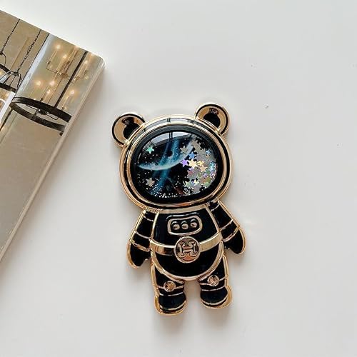 Black Cute Phone Stand Holder,Cell Phone Hidden Kickstand for Desk,Astronaut Phone Holder,Adjustable Tablet Phone Ring Stand with 3D Moving Star