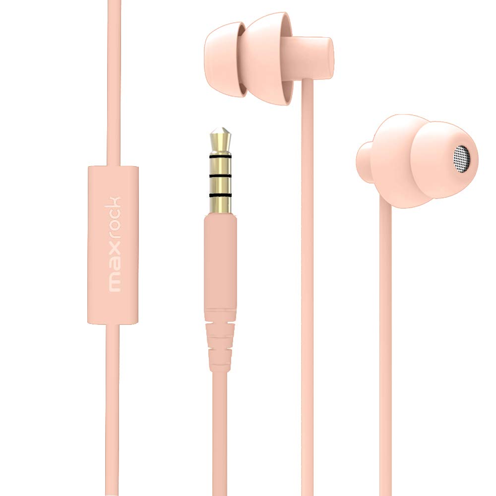 MAXROCK Super Mini Total Soft Silicon Earbuds Headphones with Mic for Cellphones iPad Tablet MP3 Laptop and Most 3.5mm Audio Player, Coral Pink