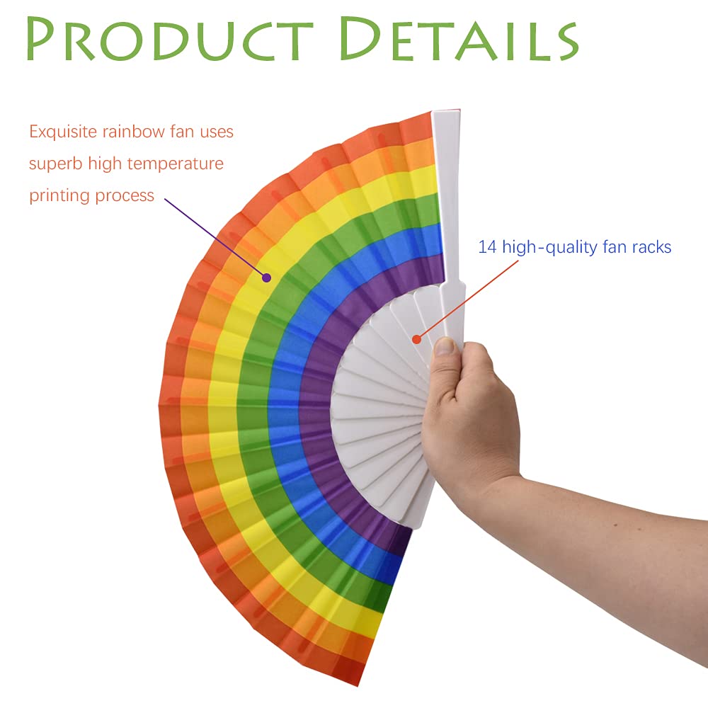 Renashed 6 Pack Pride Rainbow LGBT Fan Plastic Folding Fan Gay Pride LGBT Fans for EDM, Music Festival, Club, Event, Party, Dance, Performance, Gift