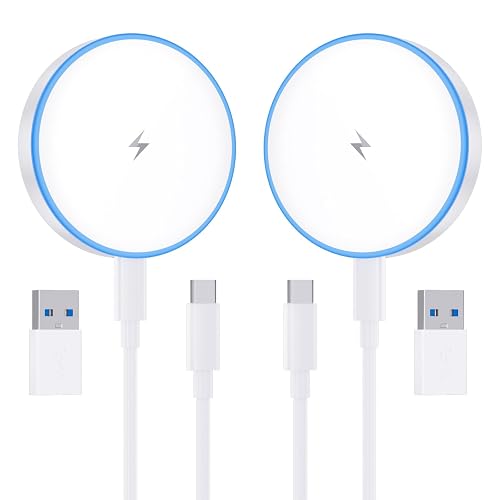 Magnetic Wireless Charger, 2Pack 15W Fast Charging Pad, Strong Magnet, USB-C/A Ports, Compatible with iPhone 17/16/15/14/13/12 Series/AirPods 3/2/Pro