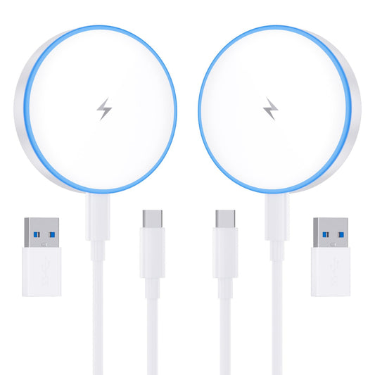 Magnetic Wireless Charger, 2Pack 15W Fast Charging Pad, Strong Magnet, USB-C/A Ports, Compatible with iPhone 17/16/15/14/13/12 Series/AirPods 3/2/Pro