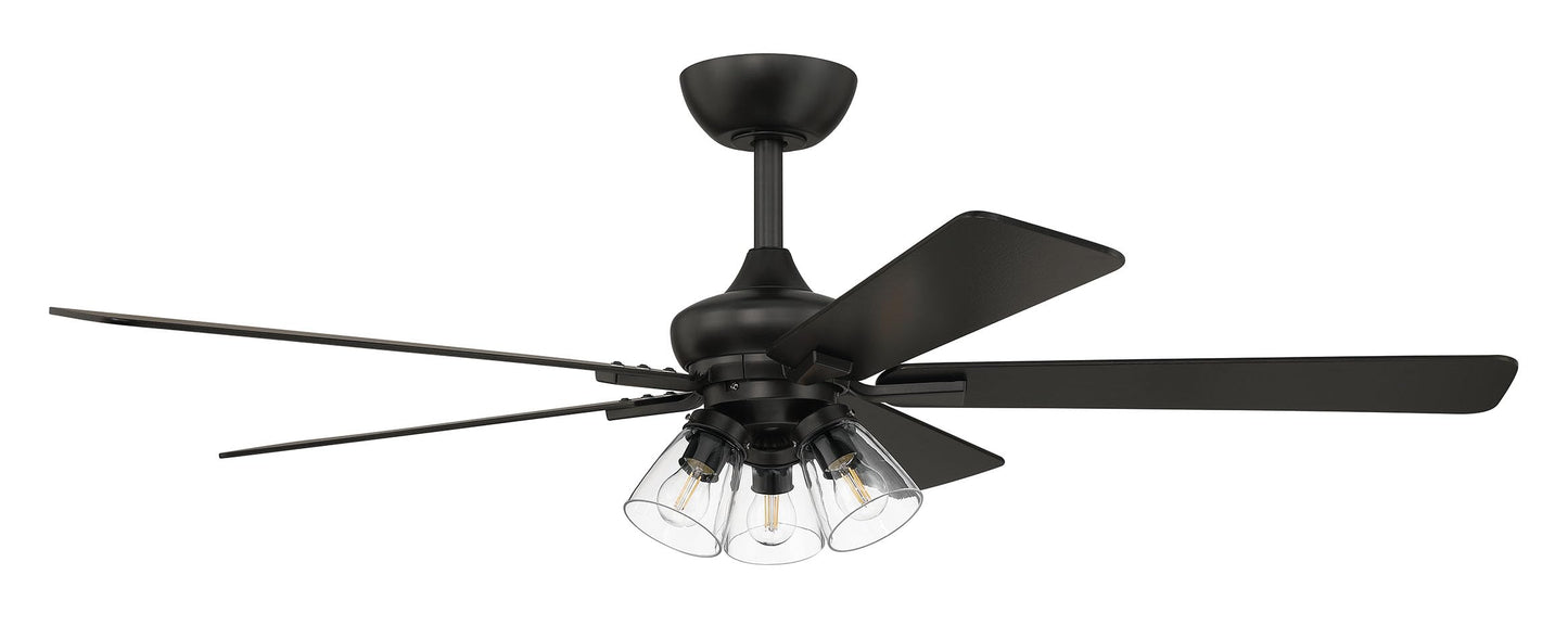 DESIGNERS FOUNTAIN Charney 52 Inch Indoor Traditional Ceiling Fan, Clear Glass Shades, Remote Control, Matte Black