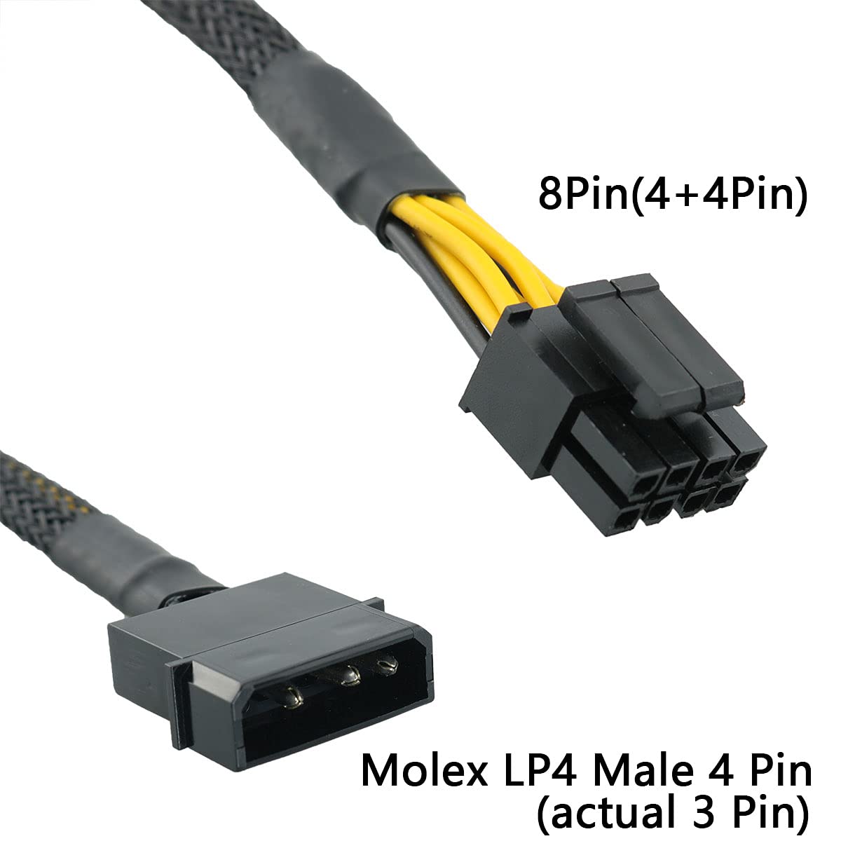 ZRM&E LP4 Molex Male to CPU 8(4+4) Pin Male Sleeved Braided Power Adapter 30cm/11.8Inch