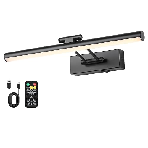JUSHENG Black Picture Lights for Wall Battery Operated Gallery Lights 3CCT Dimmable Art Lamp Wireless Painting Lights for Display, Portraits 15.35''